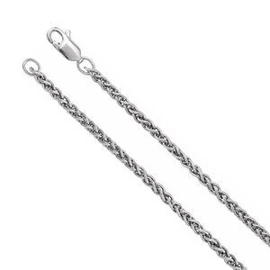 2.4mm Rhodium Plated Sterling Silver Solid Wheat Chain Necklace, 20 In